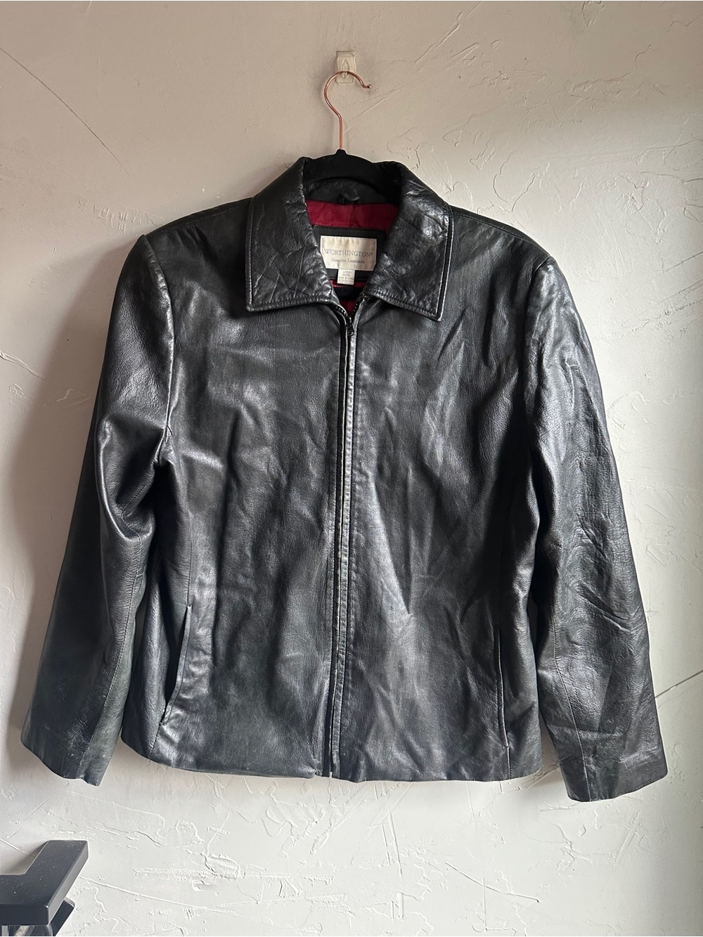 Vintage Worthington Black Lambskin Leather Jacket 90s Grunge Minimalist Sz L